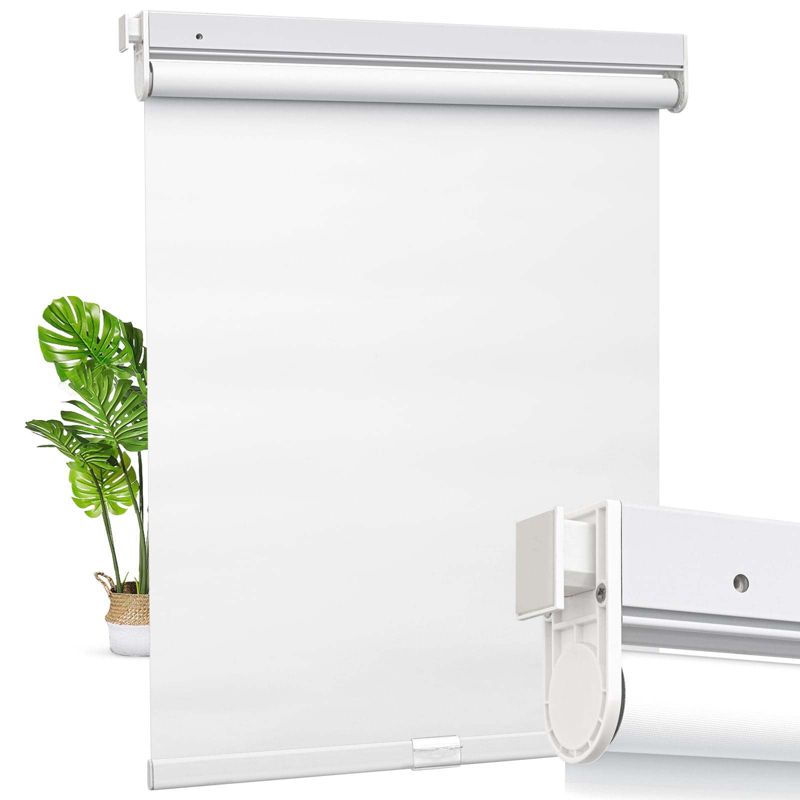 Cordless Roller Blinds No Drill No Tools Roller Blinds Blackout Shades with Heat Insulation Easy to Install Waterproof Window Shades for Home Ofiice Bathroom (White, Custom Size)