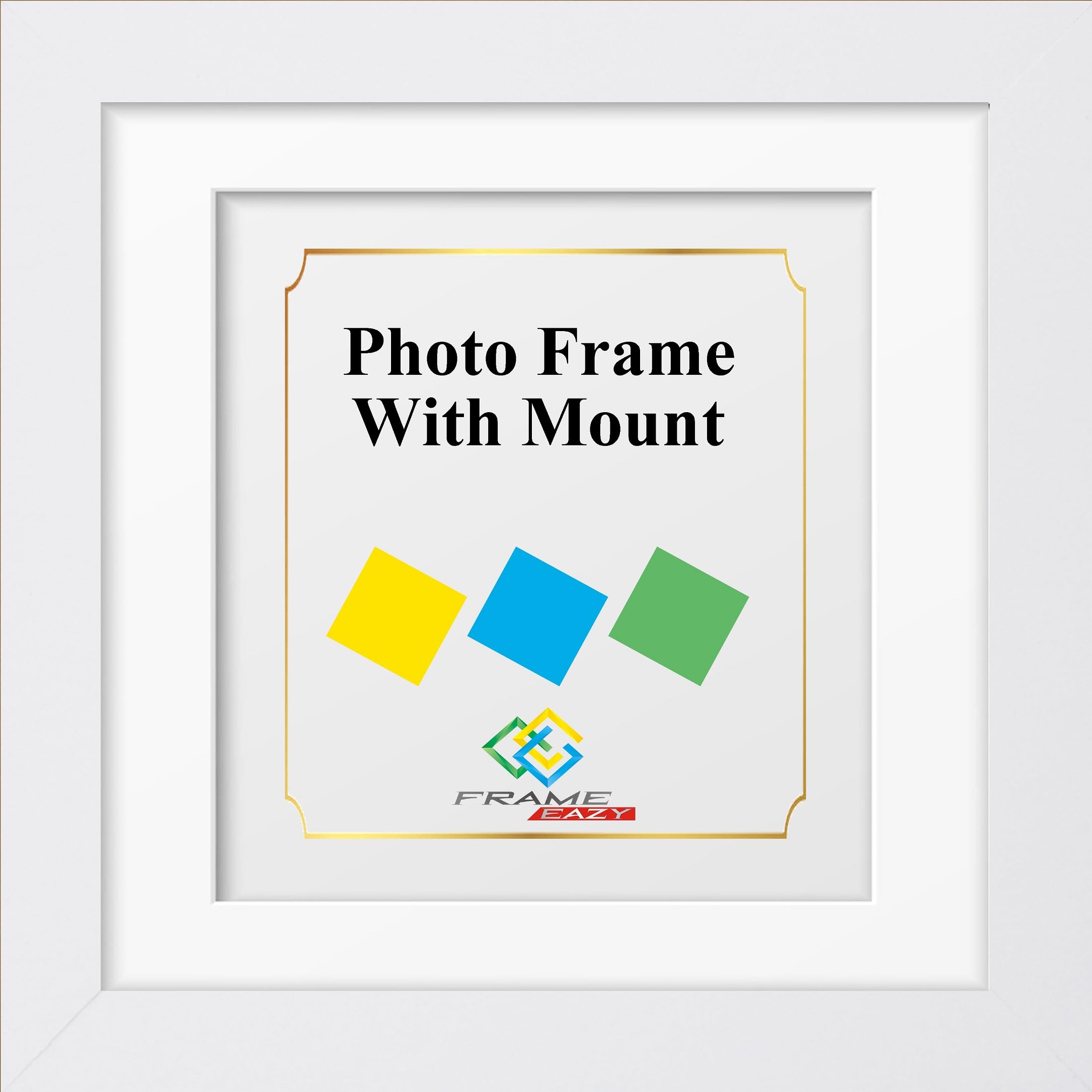 FRAME EAZY Square White Photo Frame Picture Frame with White Mount - Comes With Safe Perspex Front & Wall Hanging Hooks - Square Frame 7"x7" Pic Size 5"x5" Mount