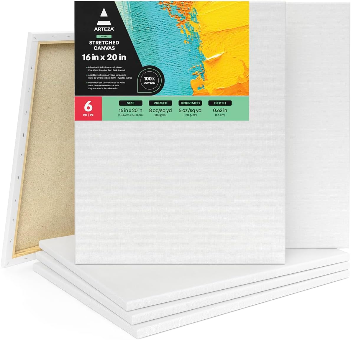 ARTEZA Stretched Canvas 16x20in Pack of 6