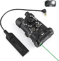 Vista 9 de Airsoft - Vista láser táctica PEQ de metal con interruptor de presión doble LA23, 8 modos con luz roja/verde+IR+blanca con ajuste de brillo, apto