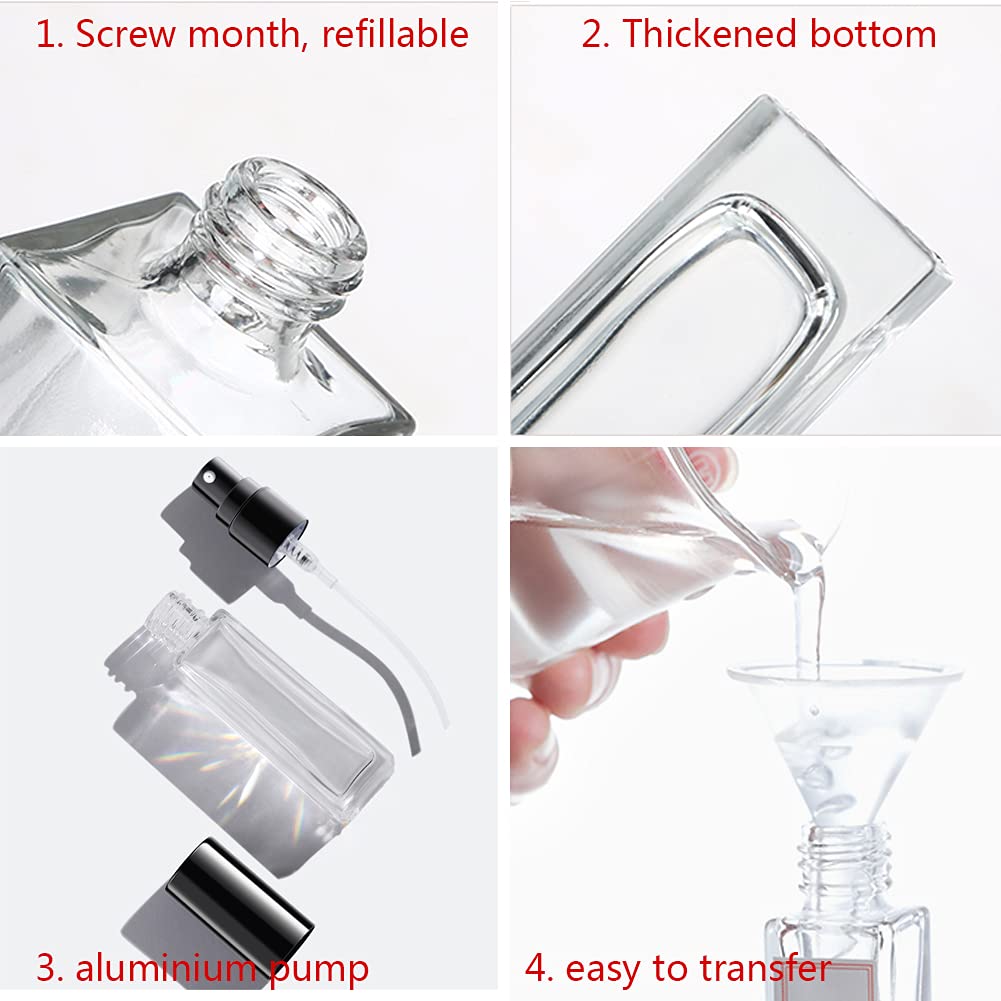 24 Pezzi Trasparente Vetro Piazza Bottiglie Atomizzatore di Profumo Con tappi Argento, 6ml Flacone Spray di Fragranze per Viaggiare DIY Fatti in Casa Cosmetico + 6x imbuti