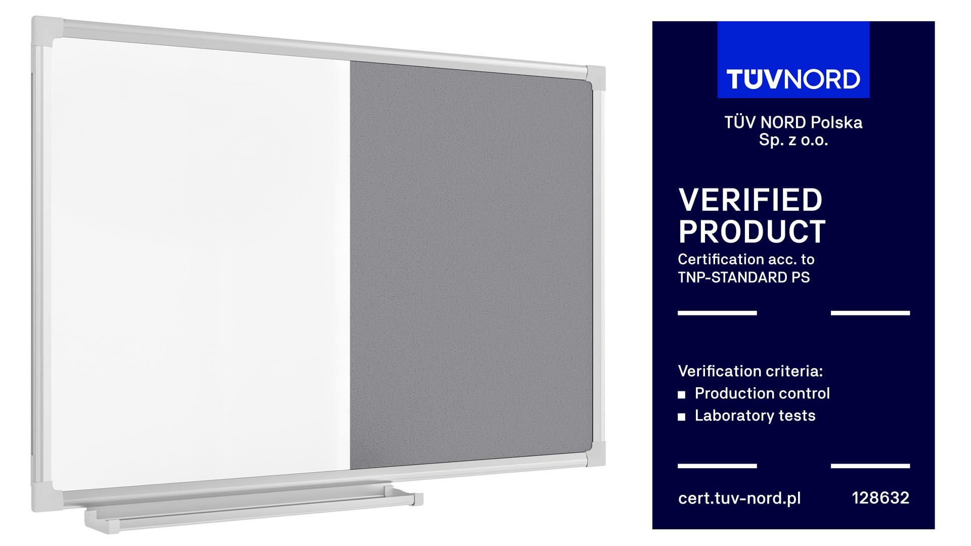 ALLboards Kombitafel 2 in 1 Magnettafel & Grau Filz-Pinnwand mit Aluminiumrahmen 60x40cm, Textiltafel Whiteboard