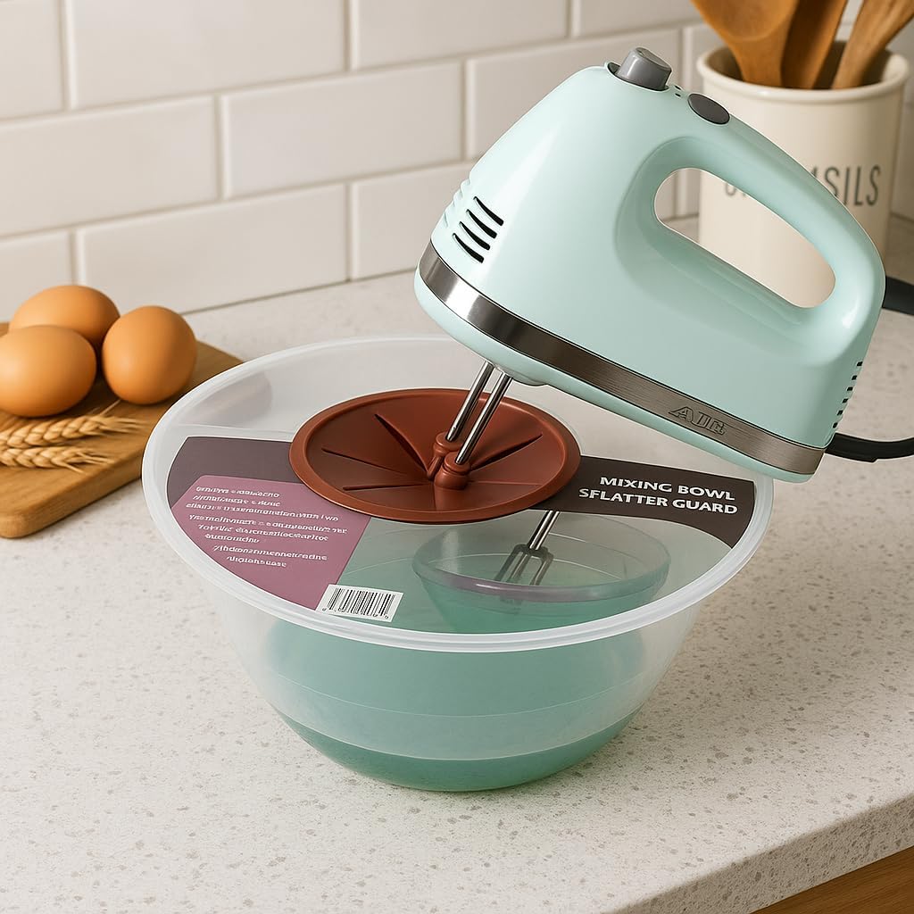 Dependable Industries inc. Essentials 12" Mixing Bowl Splatter Guard BPA FREE Fits Most Hand and Electric Mixers Red (2)