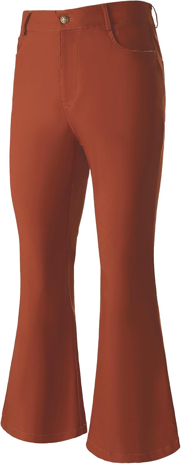 JOGAL Mens Bell Bottom Pants 70s Disco Outfits Slim Fit Retro Flared Trousers - Image 3