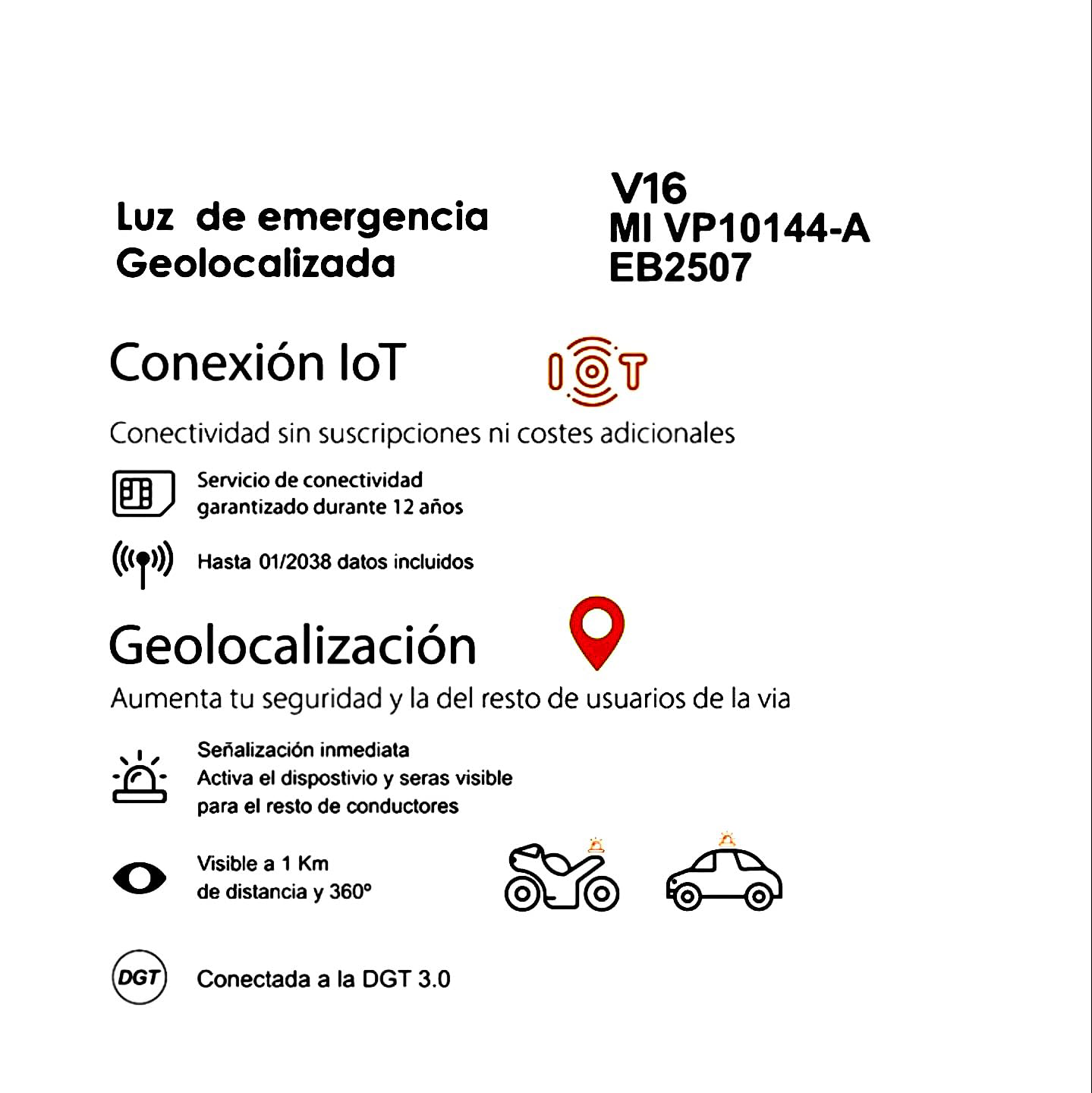 Baliza V16 Cumple Nueva NORMATIVA 2026 Homologada DGT3.0 con Geolocalización y Datos incluidos hasta 12/2038 | Luz de Emergencia Coche (1, Negro) (Naranja, 1 ud)