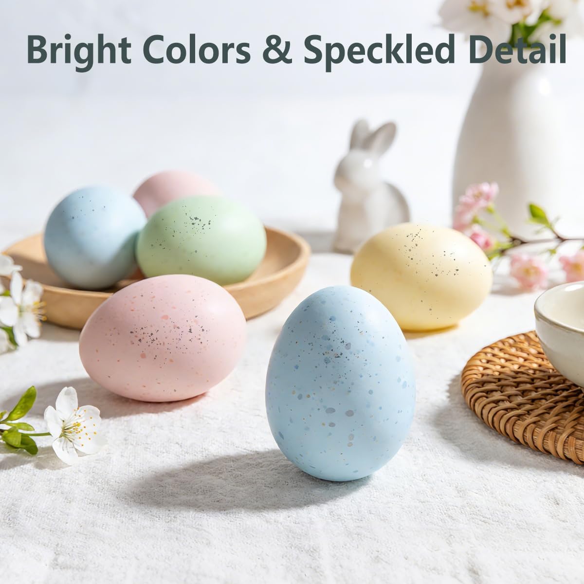Pastel Easter Eggs Decoration, 16 pcs 2.4in Speckled Easter Eggs for Vase Filler Bowl Basket, Easter Basket Essentials Fake Easter Eggs for Rustic Decor Spring Decorations for Home