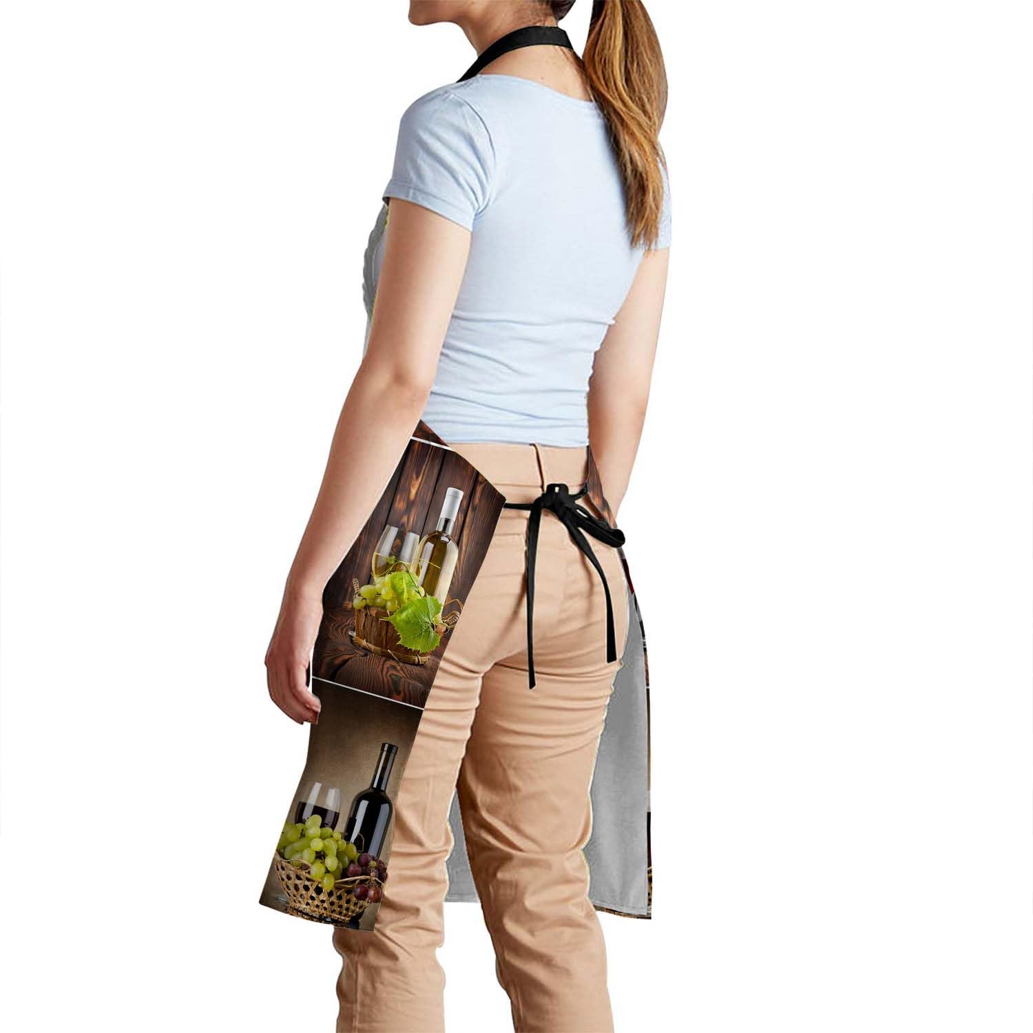 Smooffly Wine Collage on a Wooden Apron,Adjustable Neck Bib Apron for Men Women,Suitable for Kitchen Cooking Waitress Chef Apron - Image 3
