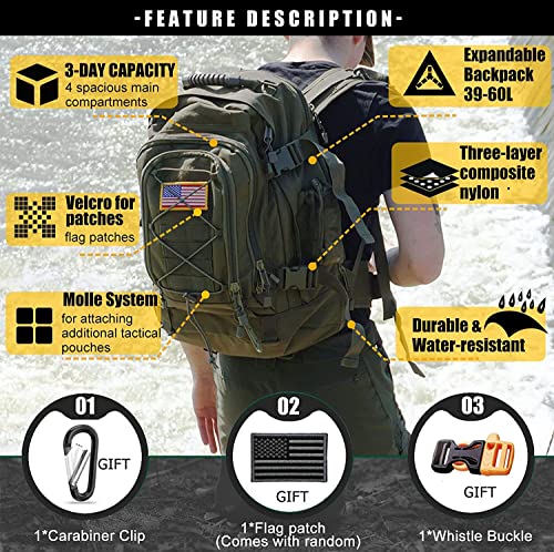 Military Tactical Backpack,Army Molle Assault Rucksack, Green, Size Large #TOP4