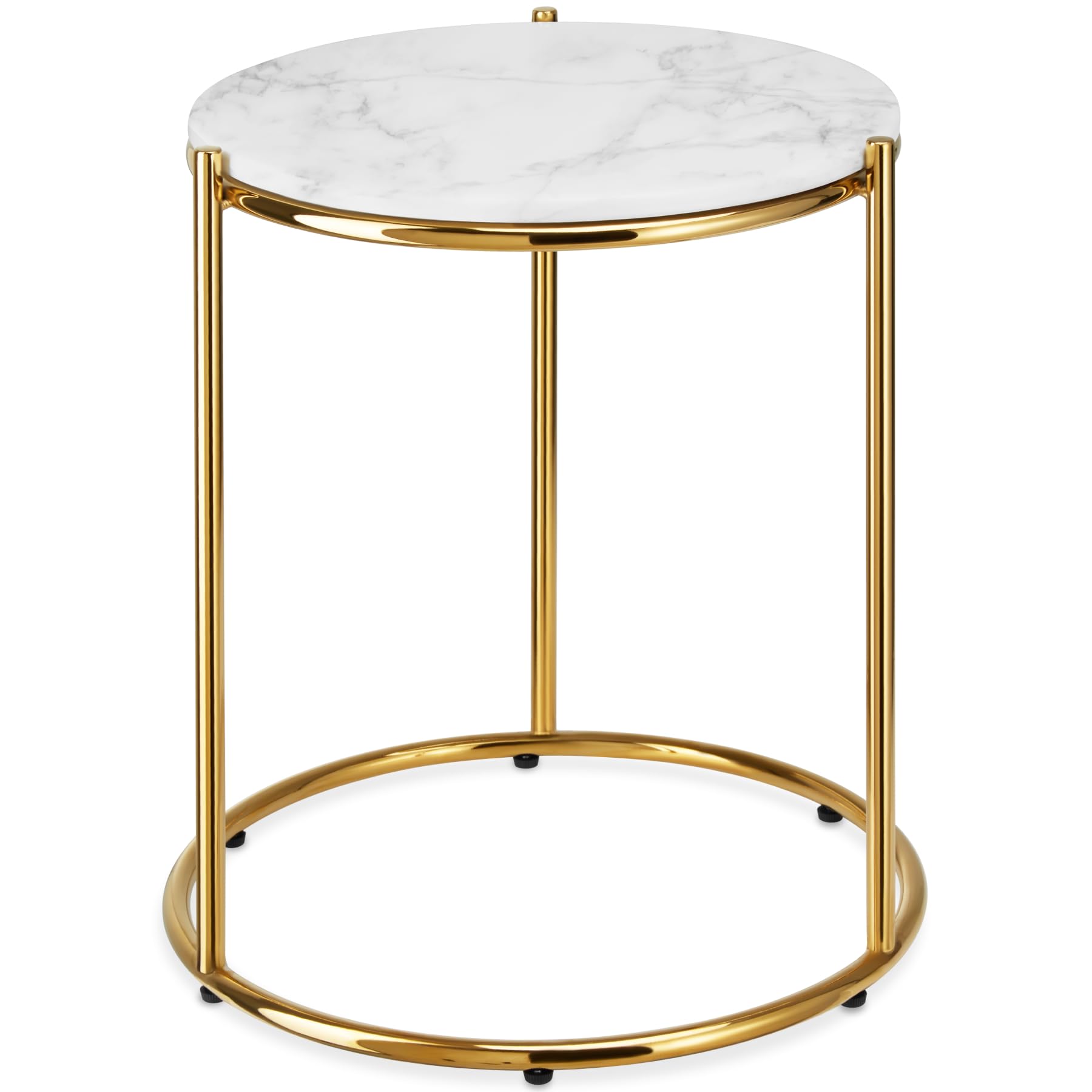 tectake® Couchtisch rund, Kleiner Tisch, Beistelltisch Metall und Marmor, Wohnzimmer Möbel, Coffee Table, Beistelltisch, Nachttisch rund, Sofatisch, Kaffeetisch modern - weiß/Gold