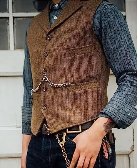 Mens Classic Wool Tweed Suit Vest Casual Sleeveless Jacket Herringbone Waistcoat for Tuxedos for Tuxedos - Image 6