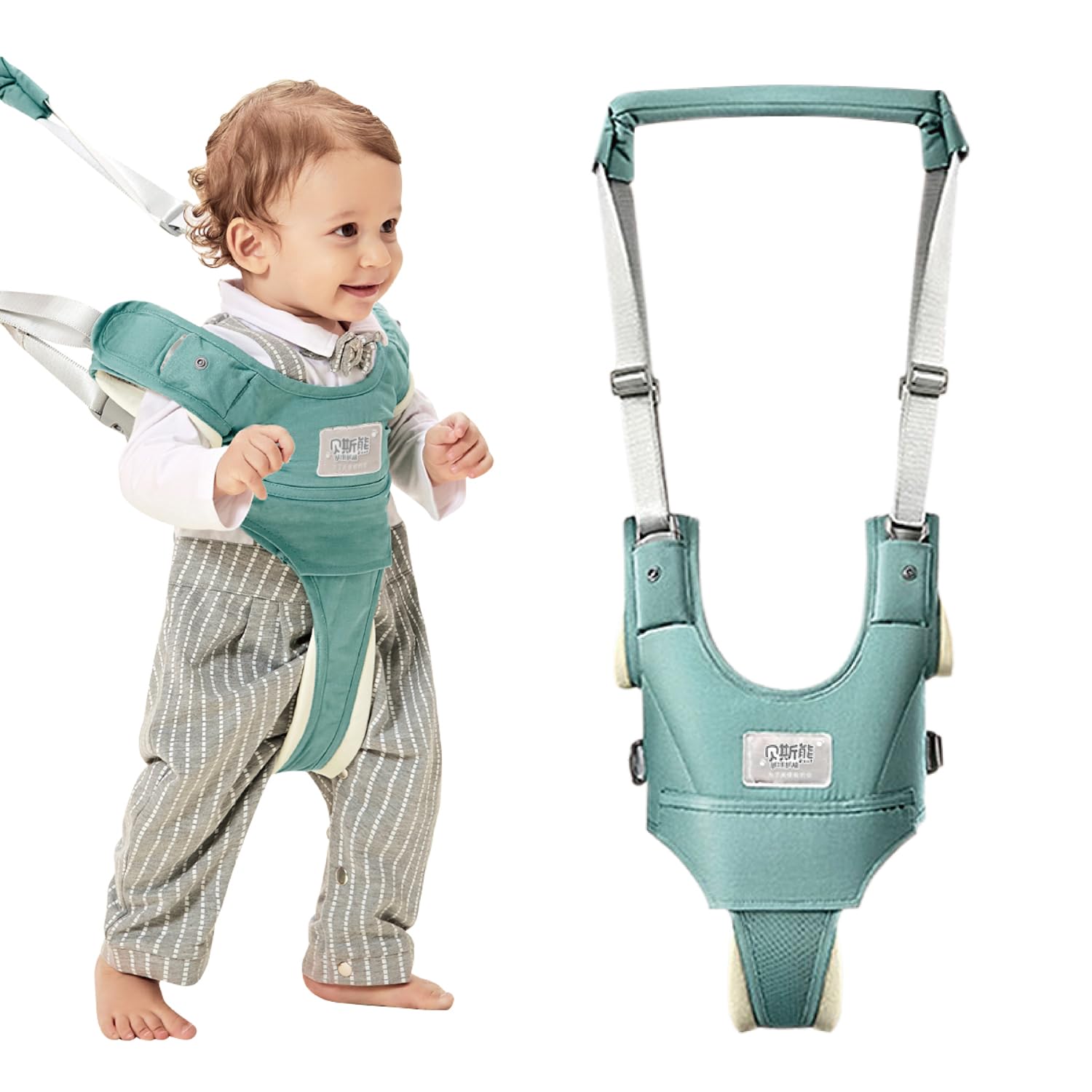 Arnés de mano para caminar para bebés, cinturón de asistencia para caminar para bebés pequeños, soporte para entrenador, para niños de 7 a 24 meses, para todas las estaciones, verde 1819