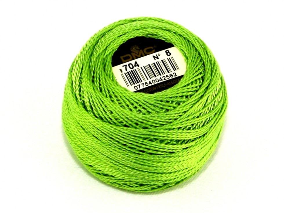 DMC 704 Green Size 8 Cotton Perle Thread for Embroidery, 80m - per 10 gram Ball