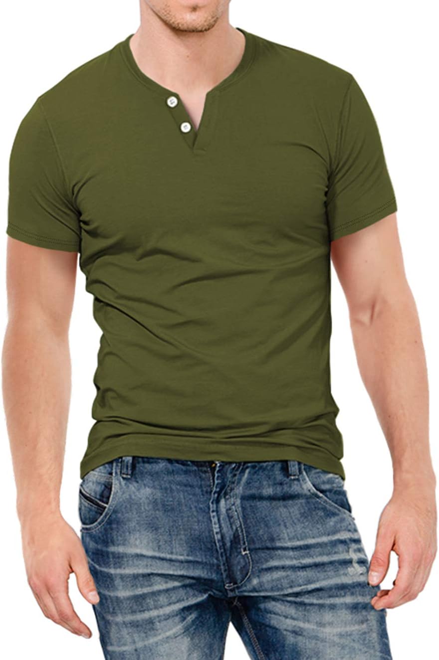 KUYIGOMens Henley Shirts Slim Fit Short Sleeve Fashion Cotton Tops Tee