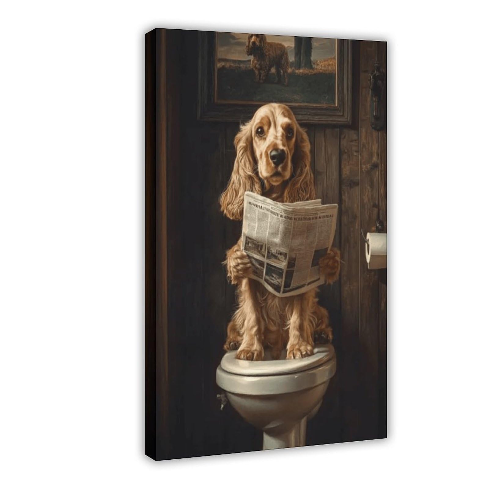 Nffbgfd Cocker Spaniel On Toilet Canvas Poster Bedroom Decor Landscape Decor Gift 16X24inch(40X60cm)