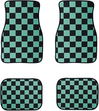 Floor Mats Universal JDM Racing Cluture Red Checkered Car Floor Mat Accessories Classical Carpet Floor Pad 4PCS Mats LightweightGreen