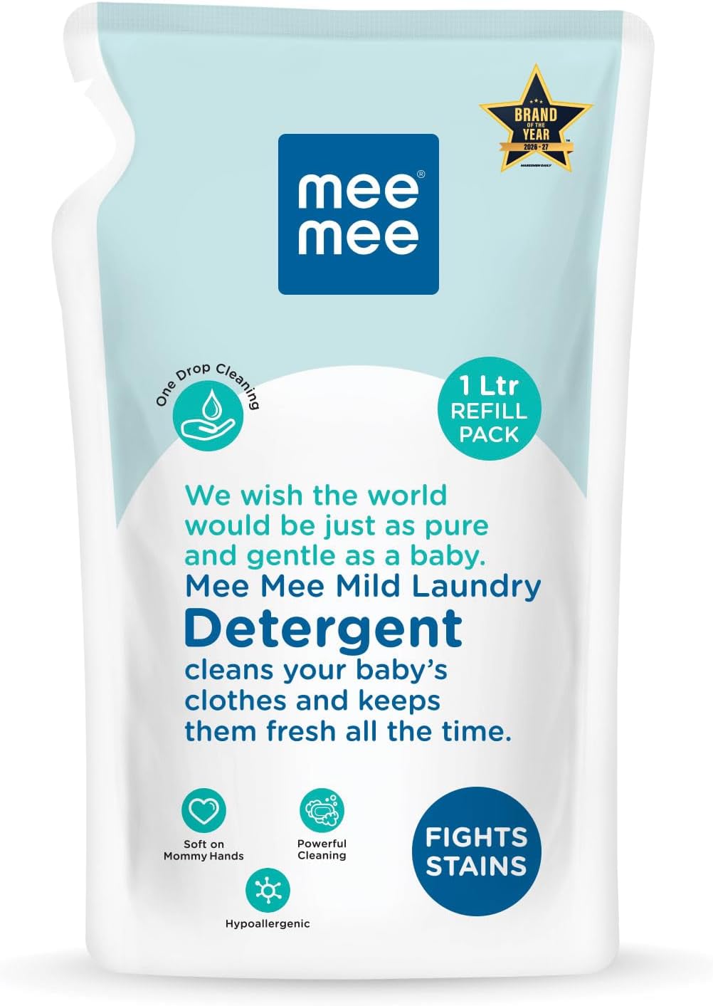 Baby Liquid Detergent 1 L | pH Balanced, Free from Harsh Chemicals, Safe for Motherโs Hands & Babyโs Skin | Anti-Bacterial, Removes Stains & Odor with One Drop, Hypoallergenic | Mild Scent