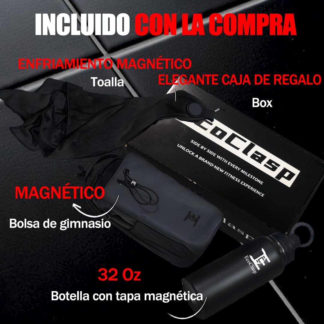 Ecoclasp Magnetic Gym Bag with 5kg Hold Strength, 32oz Insulated Water Bottle & Quick-Dry Towel Set - Phone Mount Ring Men Women