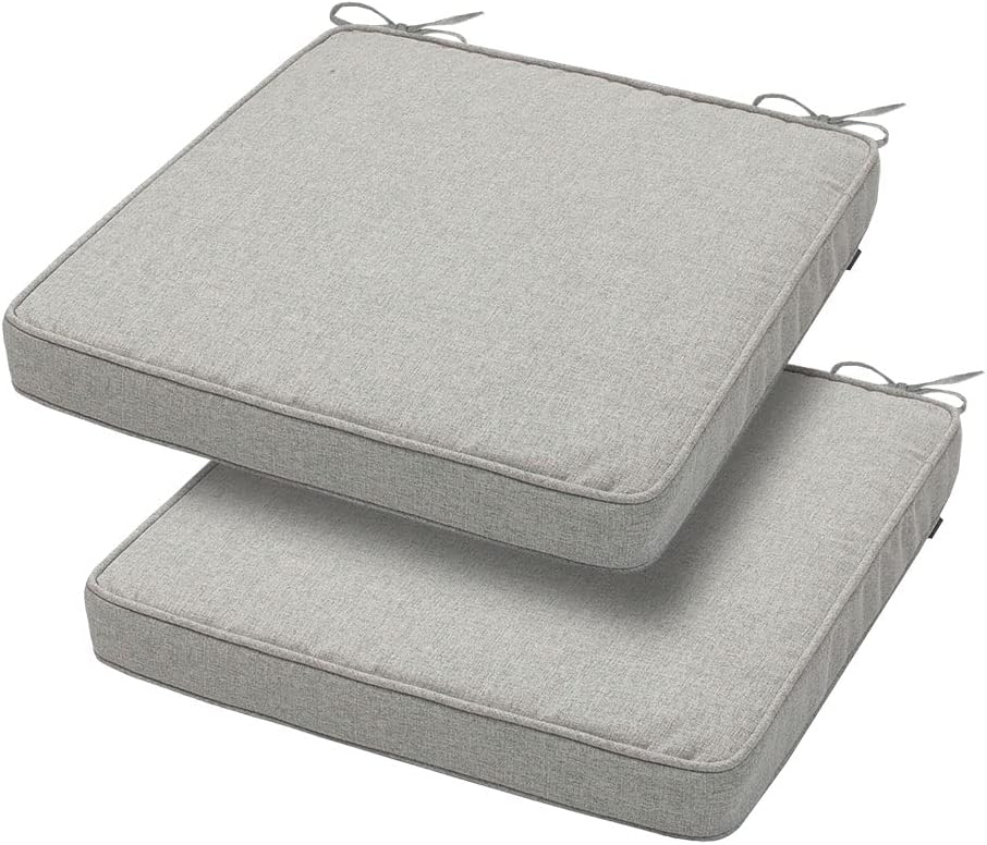 Magpie Fabrics Square Corner Seat Cushion, 18" x 18" x 2.5", 2 Pack, Indoor/Outdoor Waterproof Weather Resistant Universal Chair Pads for Patio Garden Dining - Warm Gray