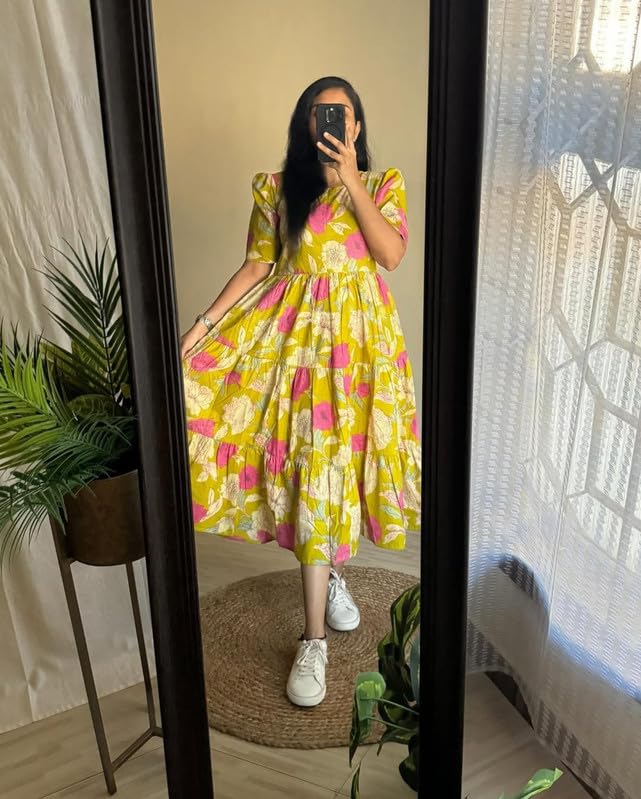 Image of Floral Midi Dress for Women - Summer Boho Dress, Lightweight & Breathable, Elegant Floral Print, Casual & Vacation Outfit, Comfortable Flowy Dress for Women