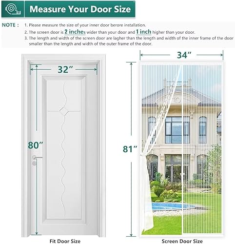 Miniatura 6 de Pantalla magnética para puerta de 32 x 80 pulgadas, tamaño de la pantalla 34 x 81 pulgadas, manos libres autosellante, marco completo de cinta