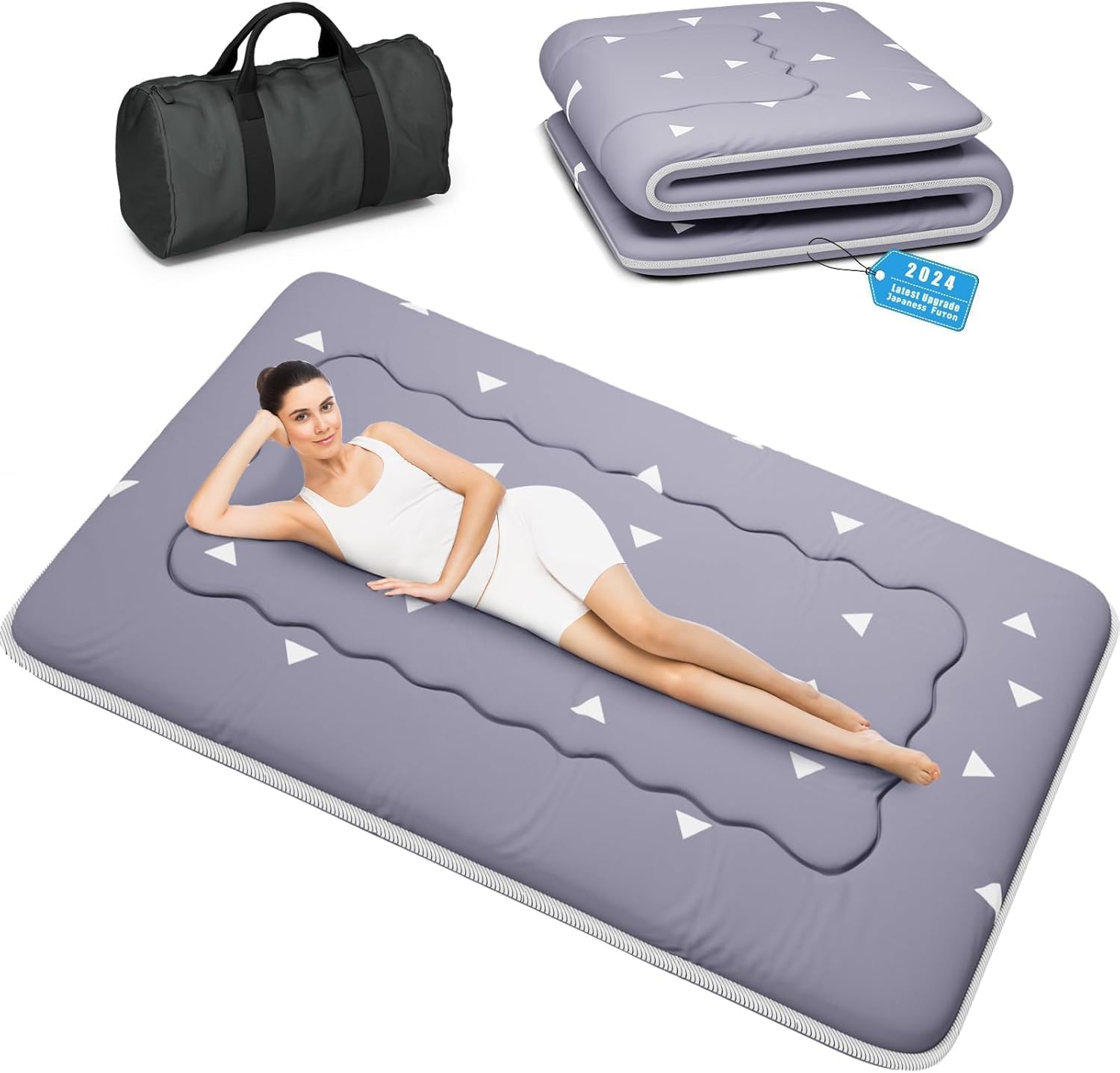 Kiseely Japanese Futon Mattress, Foldable Tatami Mat Portable Dormitory Sleeping Pad with Bag & Strap, Floor Mattress Thicken Sleeping Roll up Camping (Grey WS1, 60"X80")