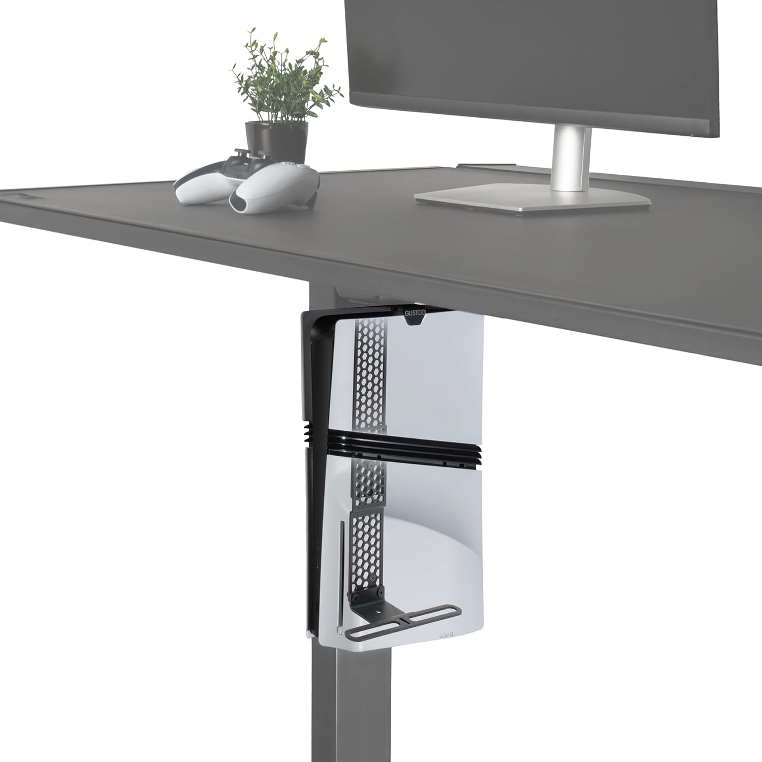Glistco Vertical Stealth Mount for PS5, PS5 Slim & PS5 Pro - Under Desk Mount for Space-Saving - Vertical Desk Mount for Secure and Stable Console Placement