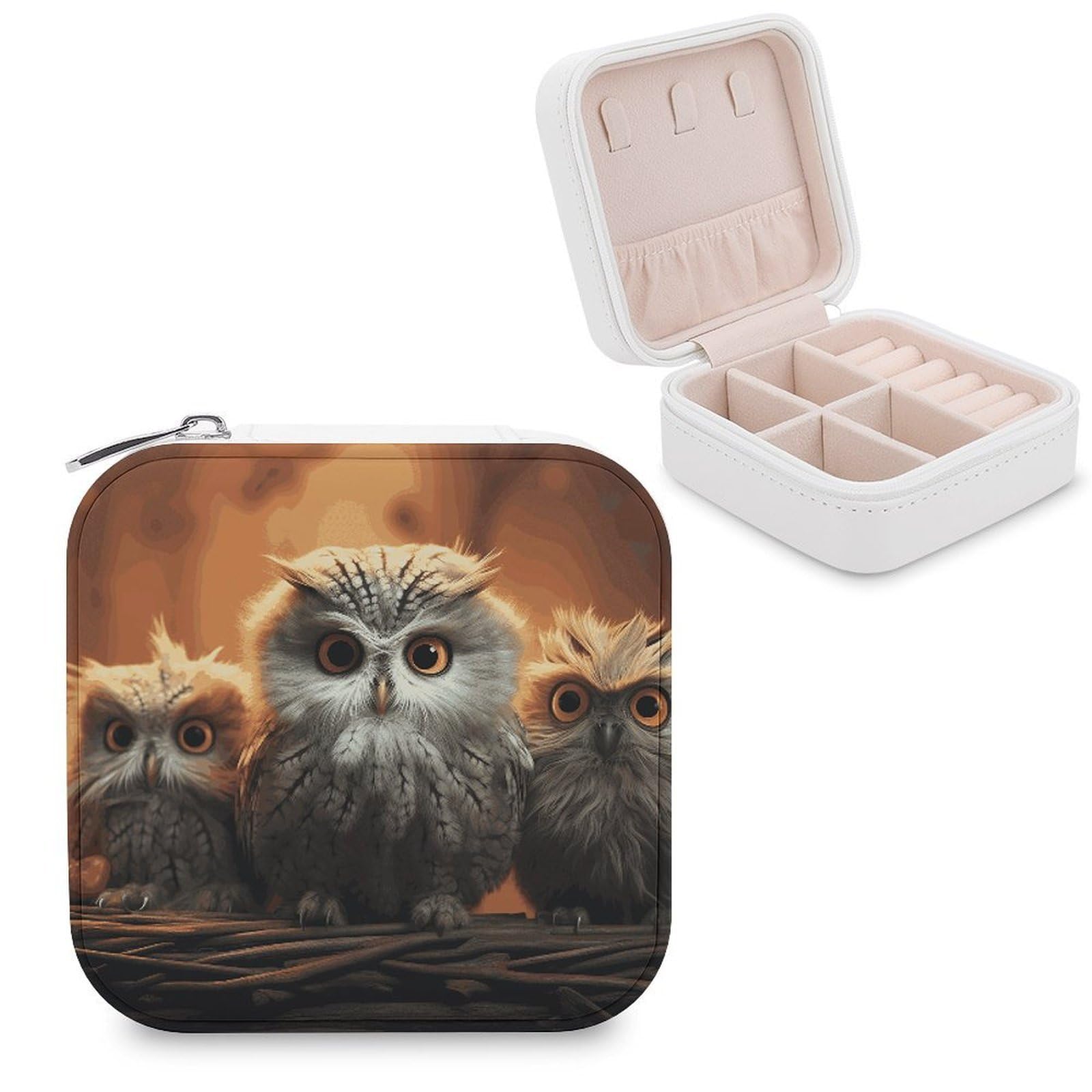 JTREHY Travel Cute Owl Jewelry Case Portable Display Storage Box PU Leather Mini Jewelry Travel Case Personalized Travel Jewelry Organizer Small Jewelry Box for Women