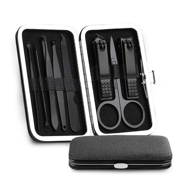 Abito di Unghie， Tagliaunghie Speciale for Uomo e Donna, Strumenti for Manicure Bellezza, Set Portatile da 8 Pezzi for la Cura della casa Persona(Black)