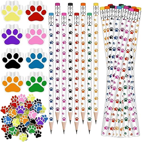 Set 48 lápices de colores y borradores con huella de pata