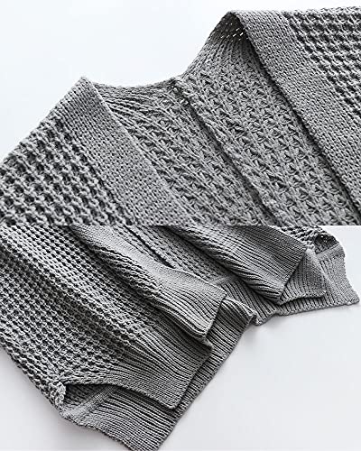 Image of Women's Waffle Cardigan Ribbed Cuffs Open Front Knit Sweater Batwing Long Sleeve Casual Loose Chunky Coat Outwear(XL,deep grey2)