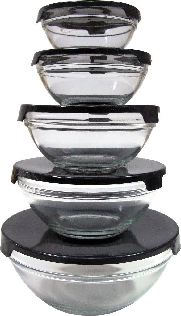 Imperial 5 Pcs Glass Nested Dipping or Storage Bowls with Black Lids