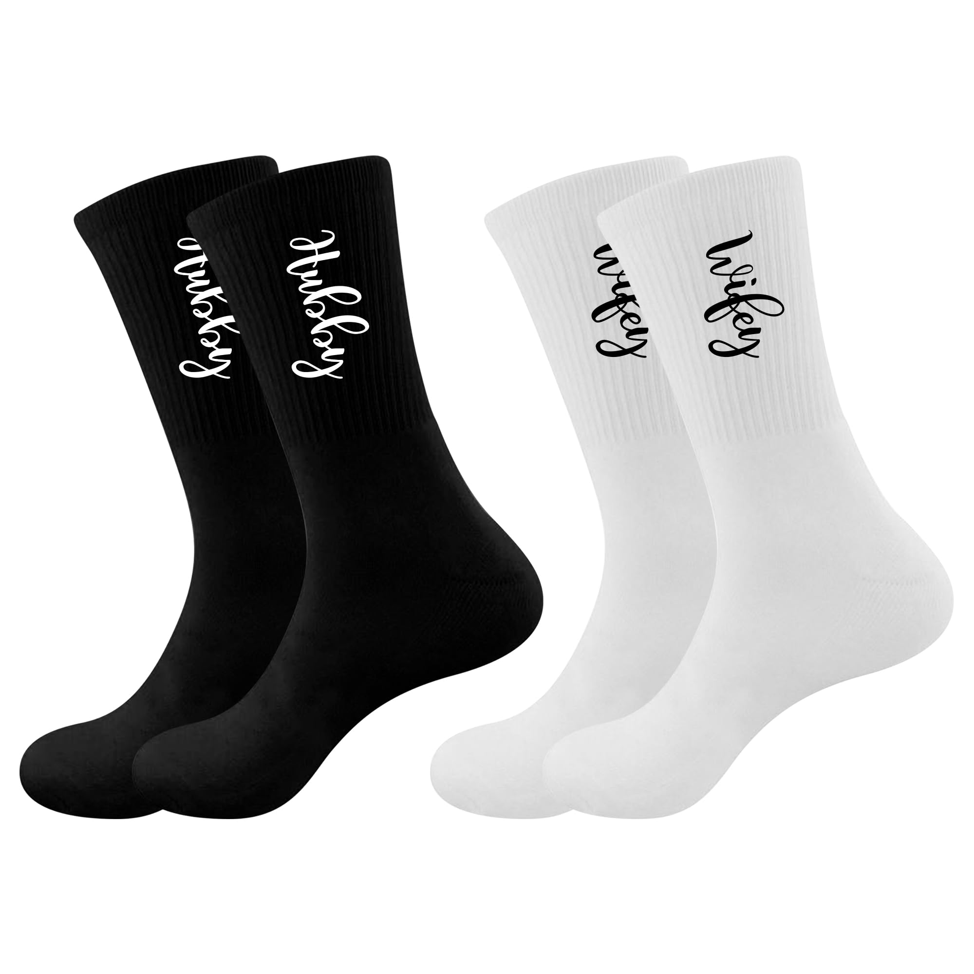 Lady&Home Unisex S: Hubby & Wifey (Black & White) Novelty Cotton Wedding Socks For Couples - Mr And Mrs Honeymoon Gifts - Bride And Groom Gift - Hubby And Wifey (Sky-Hw, Black+White)