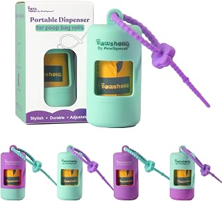 Portable Dog Poo Bags Dispenser with Adjustable Silicone Flower Lanyard, with 15 Waste Bags, Compatible with All Common Poo Bags Dog Leash Refill Rolls (Green)