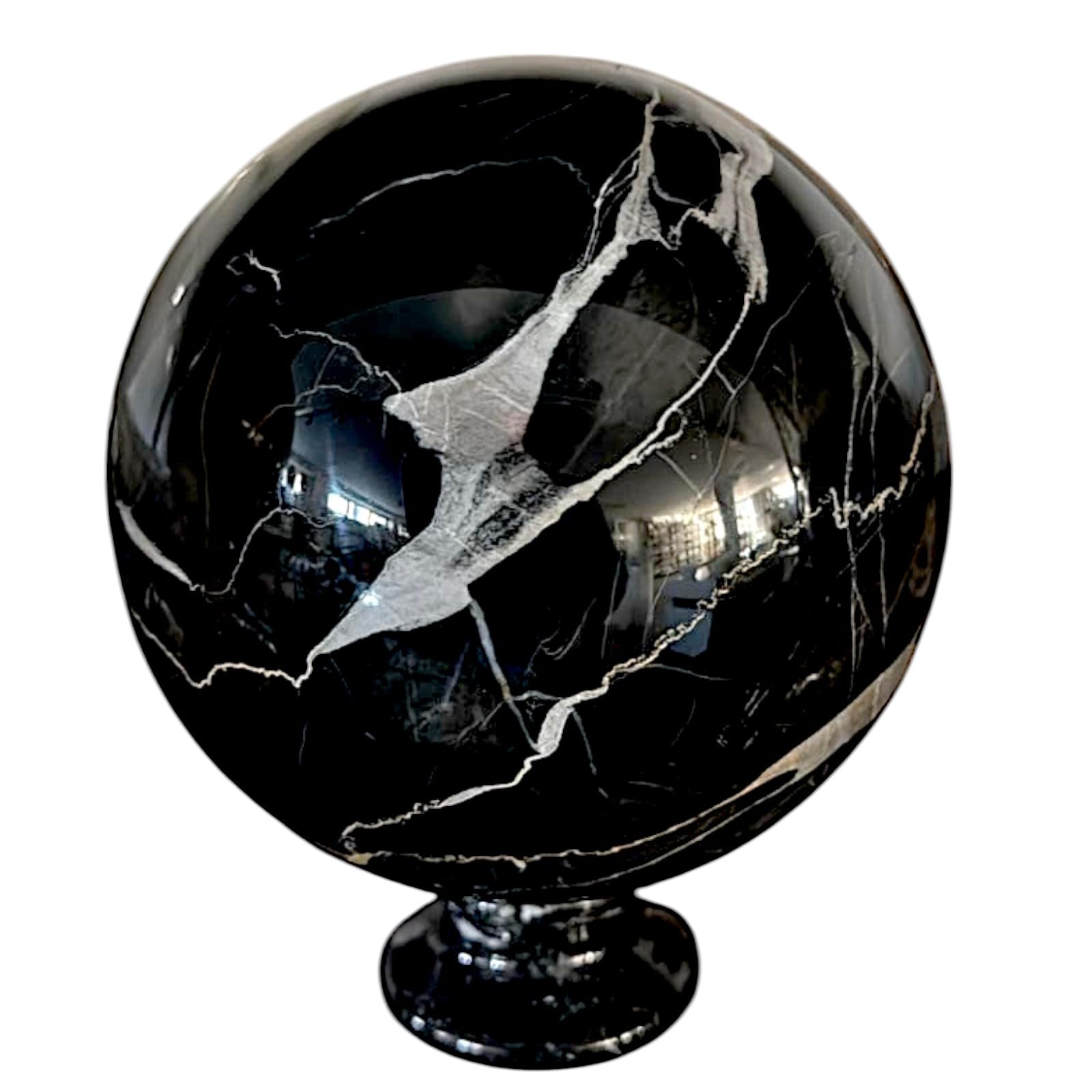 Boule en marbre noir H12cm avec support sculpture de table