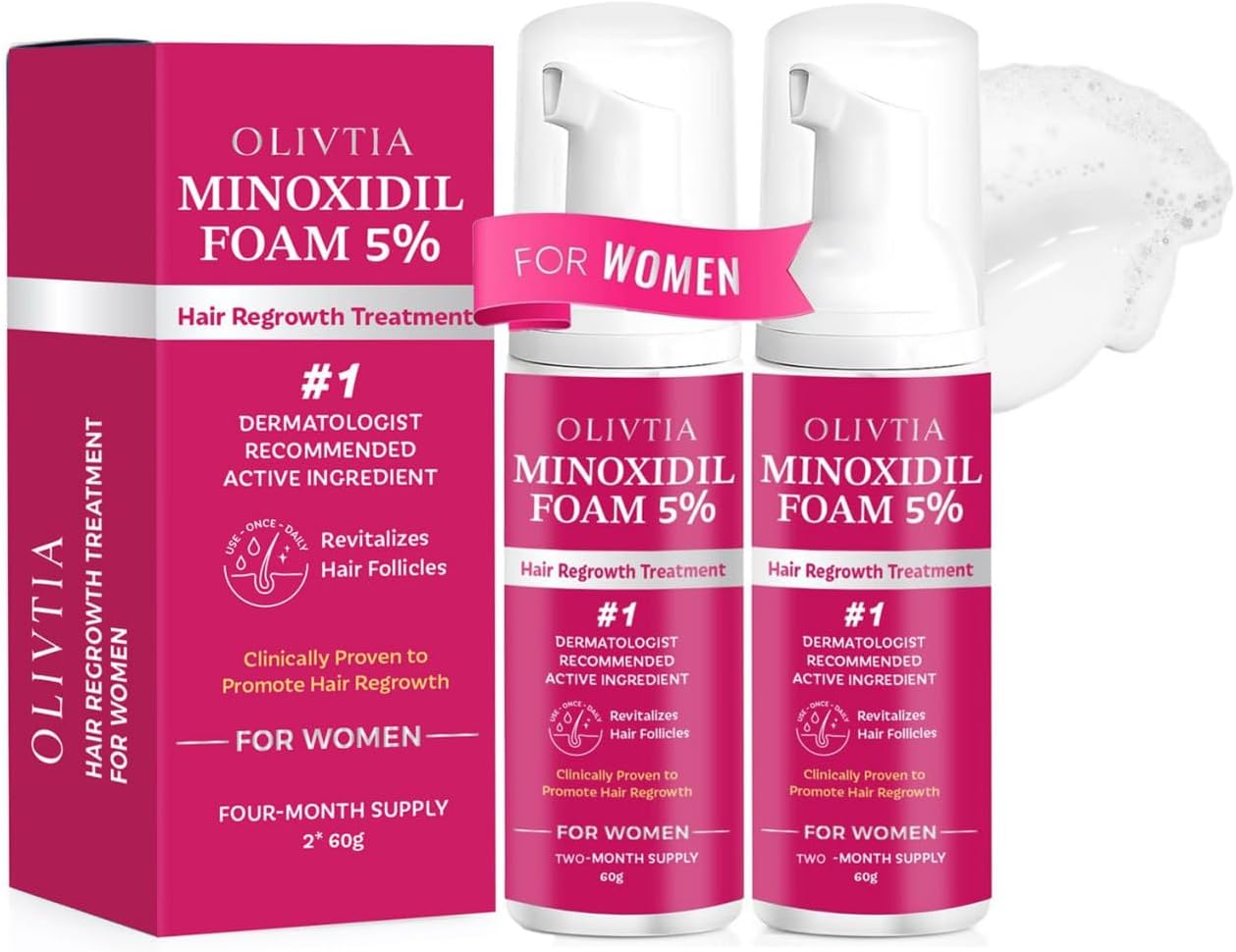 5% Minoxidil Foam for Women Hair Growth: Extra Strength Hair Regrowth Treatment – Revitalize Hair Follicles & Regrow Thicker, Fuller Hair – Hair Loss Solution 2pcs