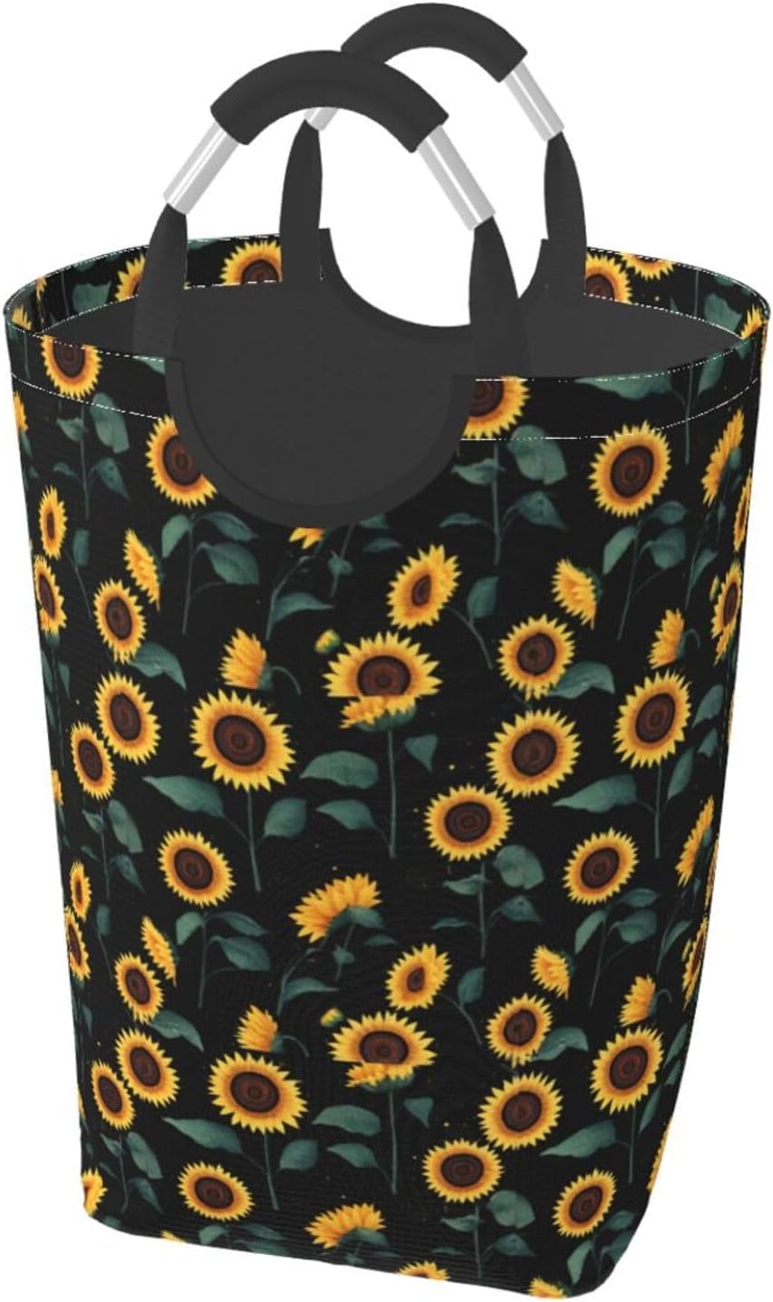 Golden sunflower Foldable storage bag, 50L capacity, suitable for laundry room, dormitory bedroom, dirty clothes storage basket.