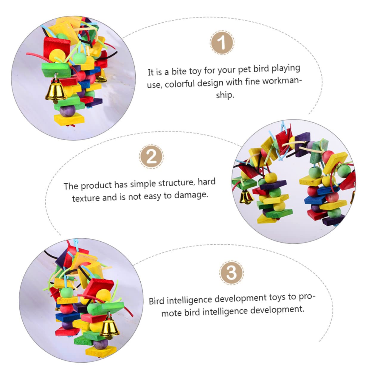 ABOOFAN 3pièces Jouet à Mâcher Bois Coloré pour Perroquet Accessoire Ludique pour Oiseaux Jouet De Jeu Et Amusant pour Animaux De Compagnie