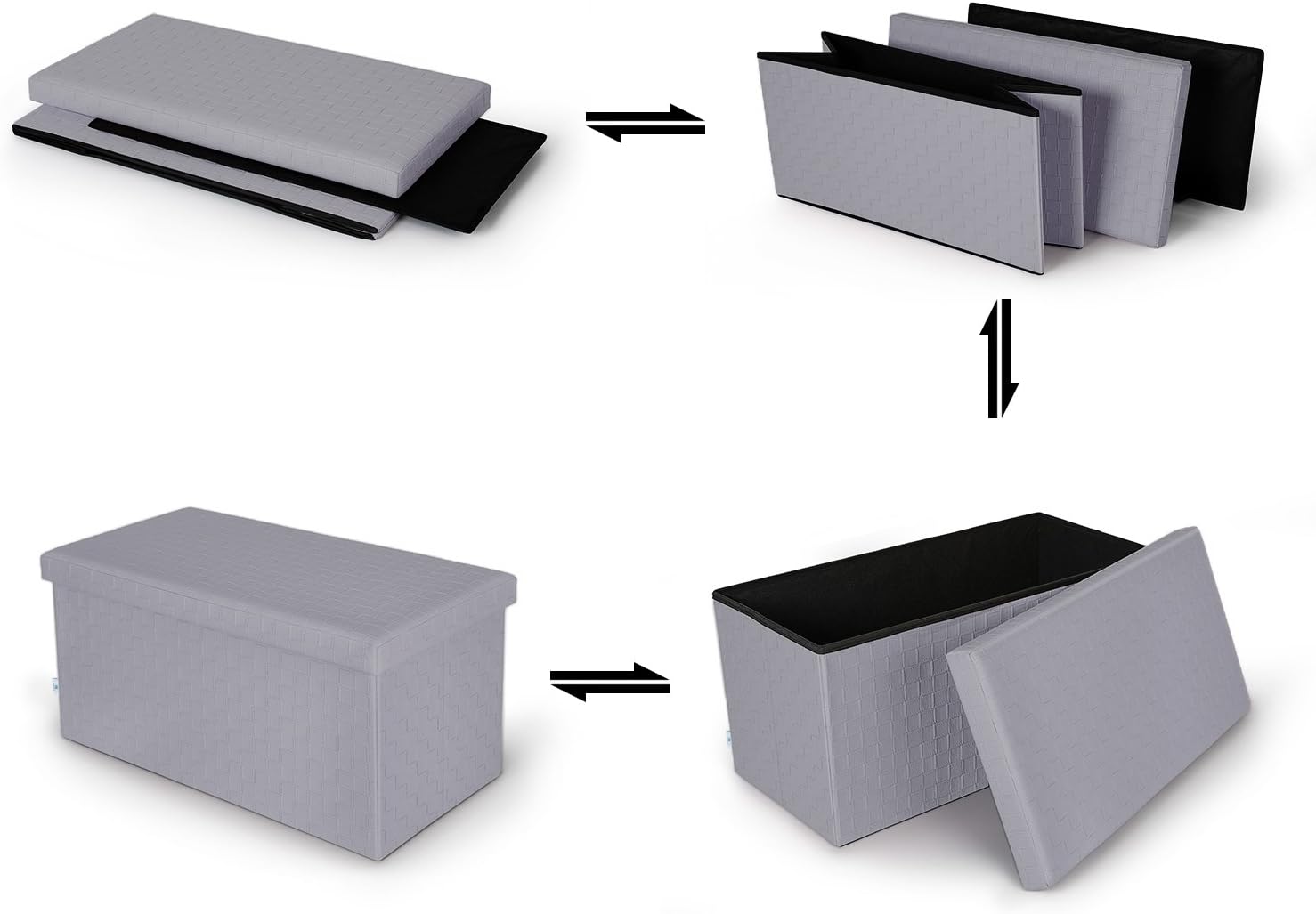 B FSOBEIIALEO Folding Storage Ottoman, Faux Leather Footrest Seat Stool Long Bench, Grey 30"x15"x15": Furniture & Decor