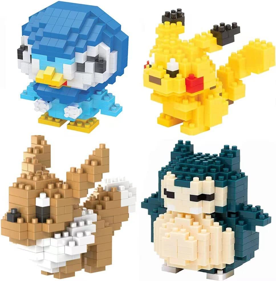 AKOROAN 4 Pcs 3D Mini Cute Anime Figures Monster Collection Micro Building Building Blocks,Toys Kit Gifts for Adults and Kids