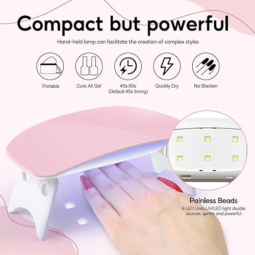 Miniatura 4 de Kit de uñas acrílicas con taladro, kit profesional de uñas acrílicas para principiantes con todo, lámpara de uñas, 24 piezas de polvos de purpurina,