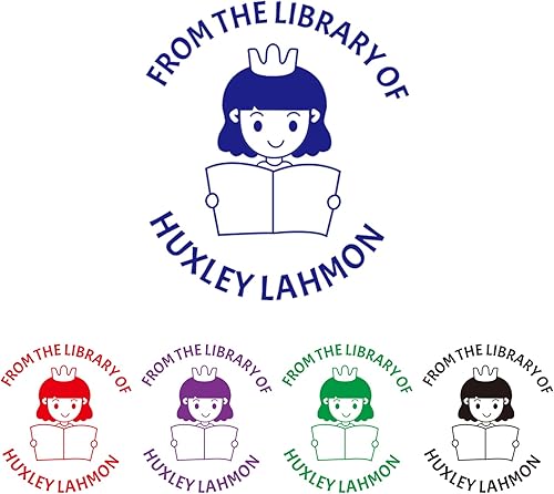 Sello de libro, sello de libro personalizado para biblioteca, hasta 6 diseños con 5 colores de tinta (sellos de libros para niños y niñas) Sellos de