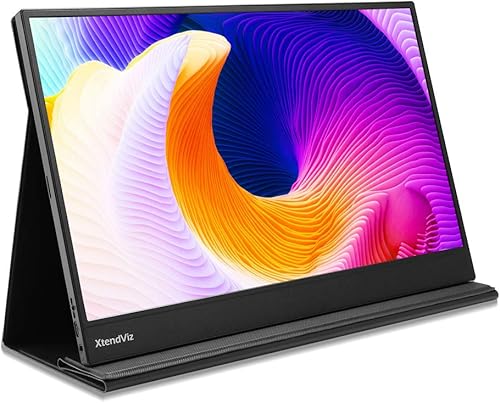 PEPPER JOBS Monitor portátil XtendViz 15.6" FHD 1080P IPS USB-C Extensor con altavoces duales, cubierta inteligente, ángulo de visión completo de