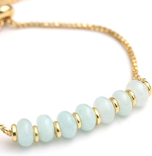 Vista 149 de Gempires - Pulsera de cuentas redondas naturales, chapada en oro amarillo de 14 quilates, joyería hecha a mano, pulseras ajustables para mujer