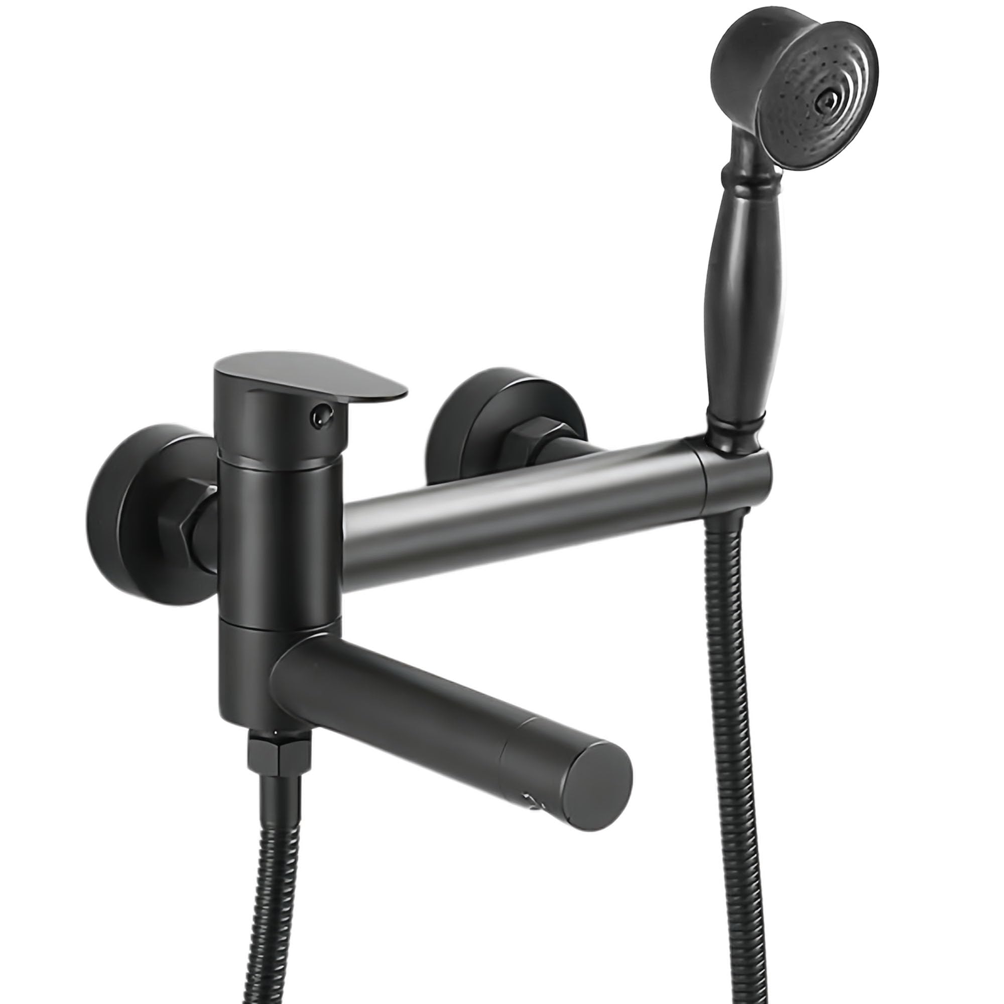 KOPYFANTAP Badewannenarmatur mit Handbrause Schwarz | Wandmontage Mischbatterie Badewanne Wasserhahn Dusche Set, Material Messing, 90° Drehbar Auslauf 15cm