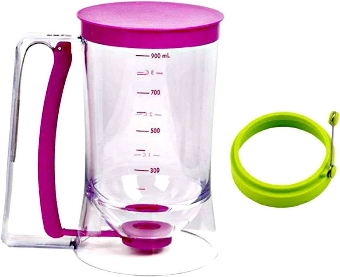 Zensson Pancake Batter Dispenser - 4 Cup Bundled with 1 Green Premium Silicone Egg Ring/Pancake Mold.