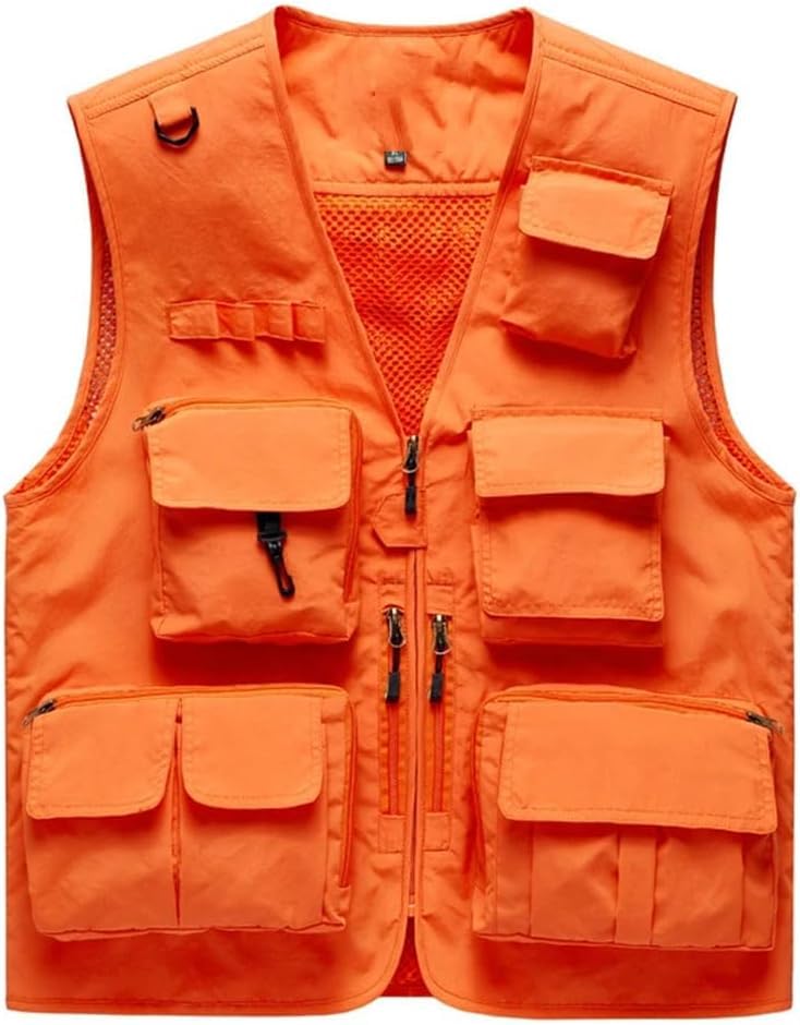 CwccLSH Multifuncional Chaleco táctico de Senderismo y Pesca for Hombre, Chaleco de fotógrafo, Chaqueta sin Mangas de Carga, Chaleco de Herramientas(Orange,5XL)