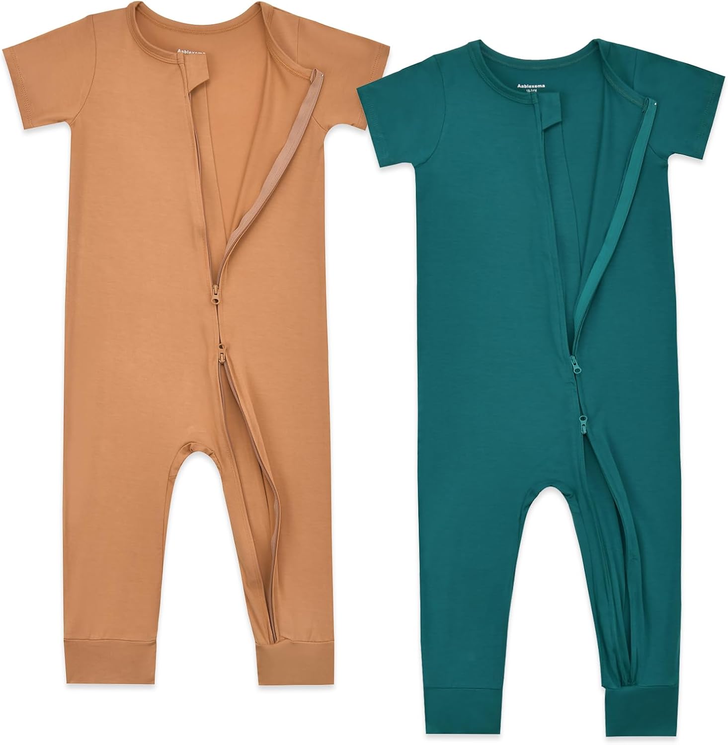 Aablexema Baby Romper Bamboo Rayon Short Sleeve Footless Pajamas 2 Way Zipper Summer Jumpsuit Outfit