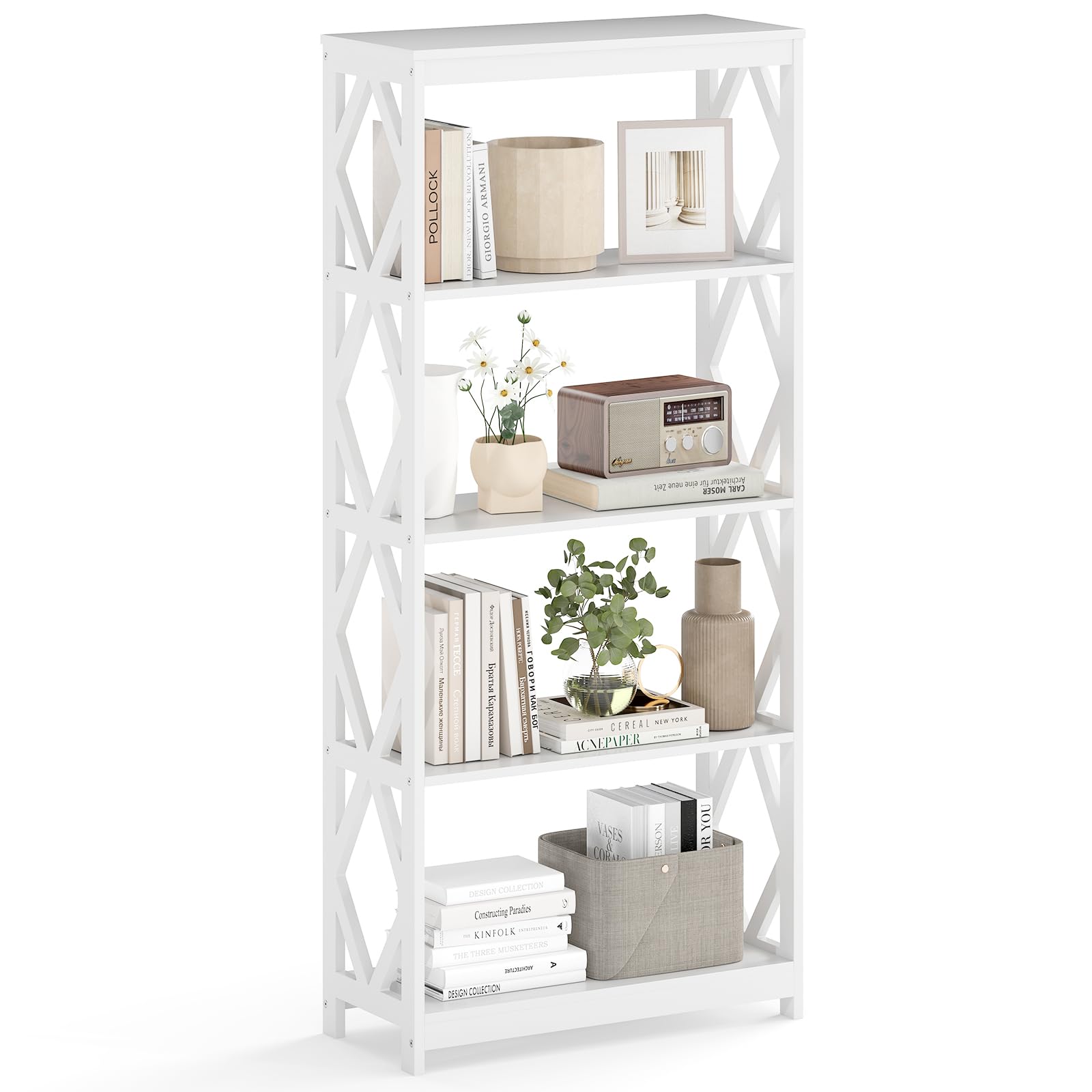 GIANTEX Bibliothèque à 5 Niveaux, Bibliotheque Livre avec Kit Anti-Basculement, Etagere Livre Style Moderne, Meuble de Rangement pour Bureau, Salon, Chambre, Salle d'Étude, 70 x 30 x 155 cm, Blanc