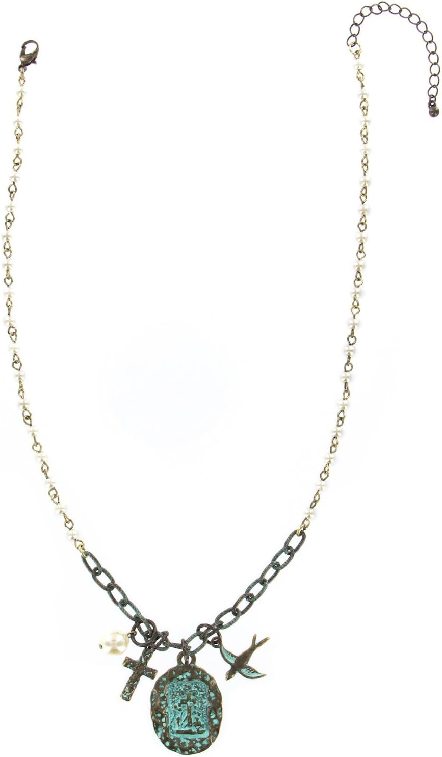 INPINK Fashion Jewelry Ancient Charms, Cross and Dove of Peace Necklace