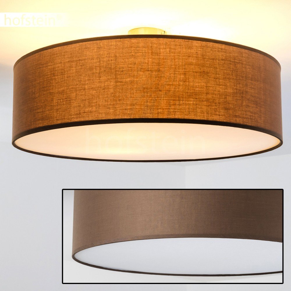 HOFSTEIN Deckenleuchte Foggia, runde Deckenlampe aus Metall/Stoff in Nickel-matt/Braun/Weiß, moderne Leuchte im Retro/Vintage-Design (Ø 60 cm), 3 x E27, Wohnzimmer, Esszimmer, Schlafzimmer, Küche